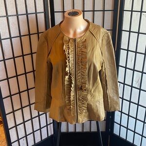 Tory Burch Tan Leather Ruffle Jacket